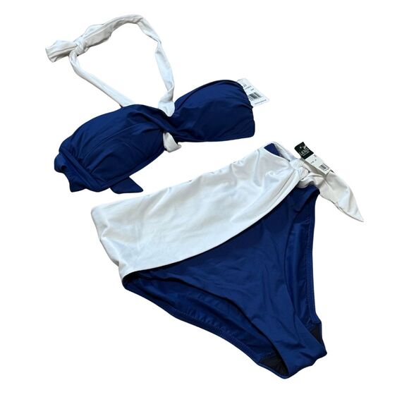 LAUREN RALPH LAUREN Bel Aire Bandeau Halter Bikini Top High-Waist Bottom Navy XS - Picture 5 of 9